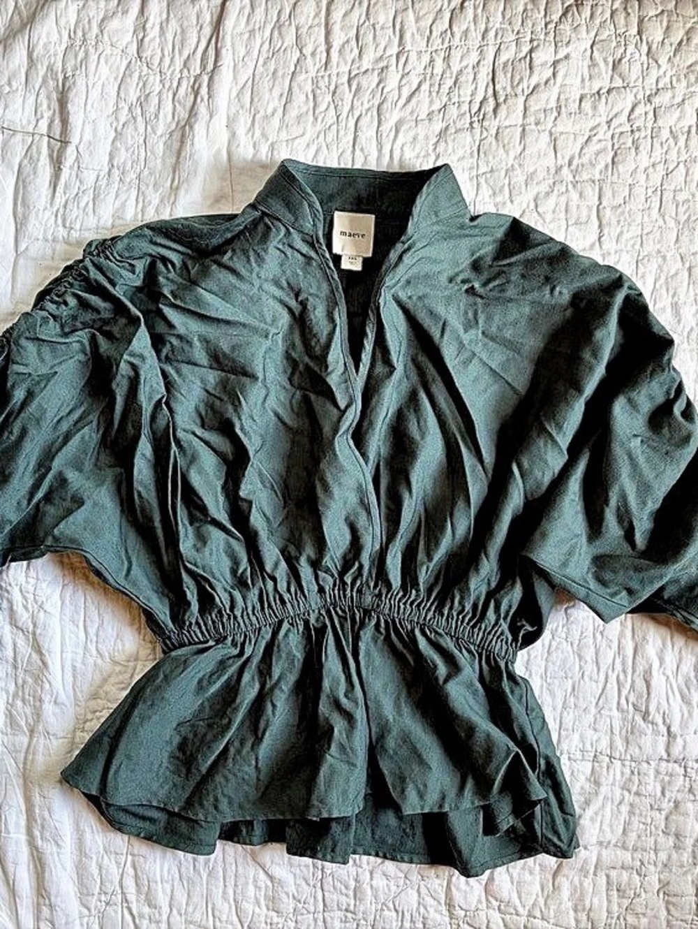 Anthropologie Maeve Short-Sleeve Ruched Peplum Blouse